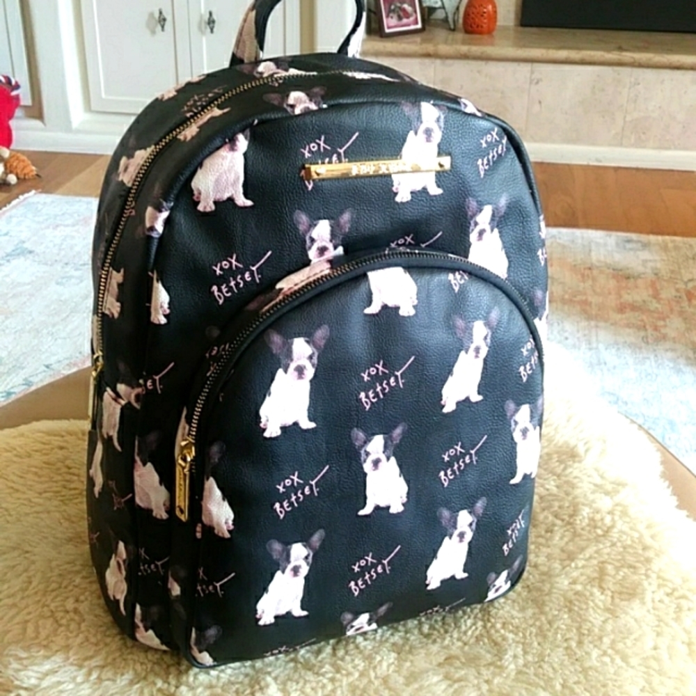 Adorable NWT Betsey Johnson French Bulldog Black Doggy Backpack - Picture 1 of 13